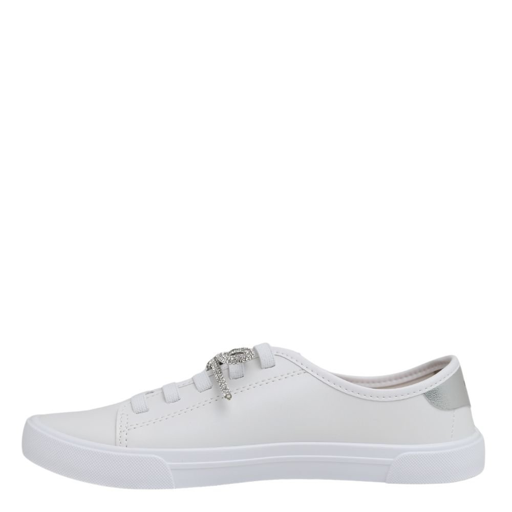 Tênis Casual Moleca Feminino Confortável Leve Laço de Brilho Branco 3