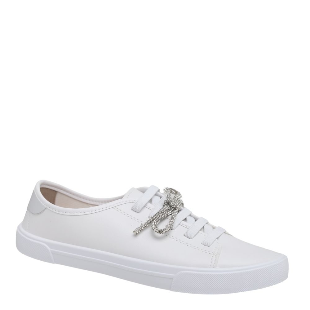 Tênis Casual Moleca Feminino Confortável Leve Laço de Brilho Branco 4