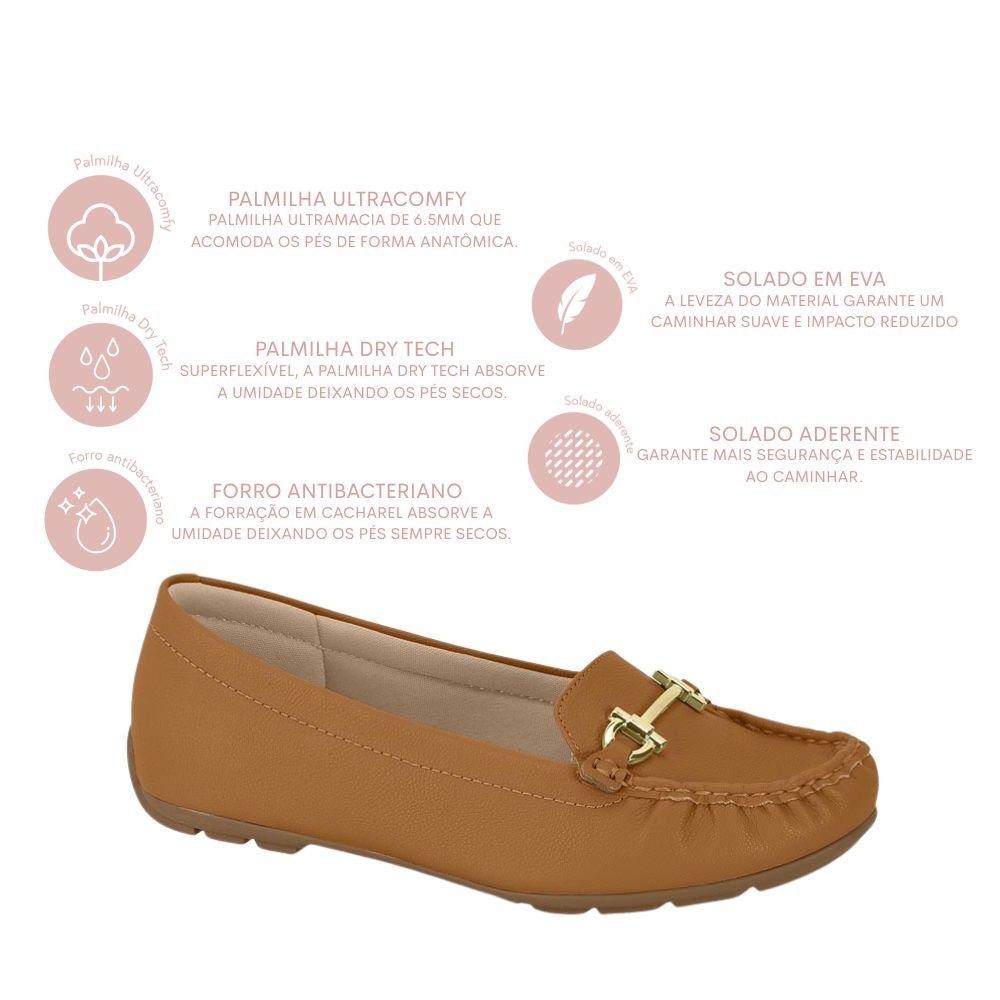 Sapato Mocassim Feminino Modare Fivela Moda Confortável Marrom 2