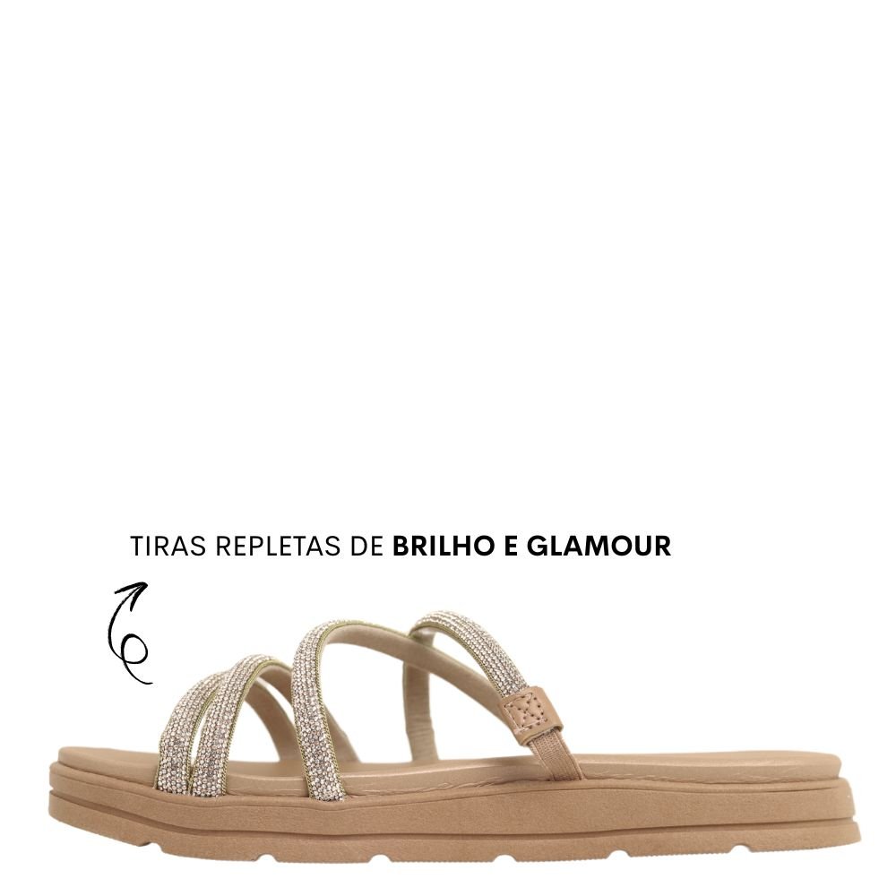 Sandalia Papete Moleca Feminina Tiras Strass Macia Original Bege 3