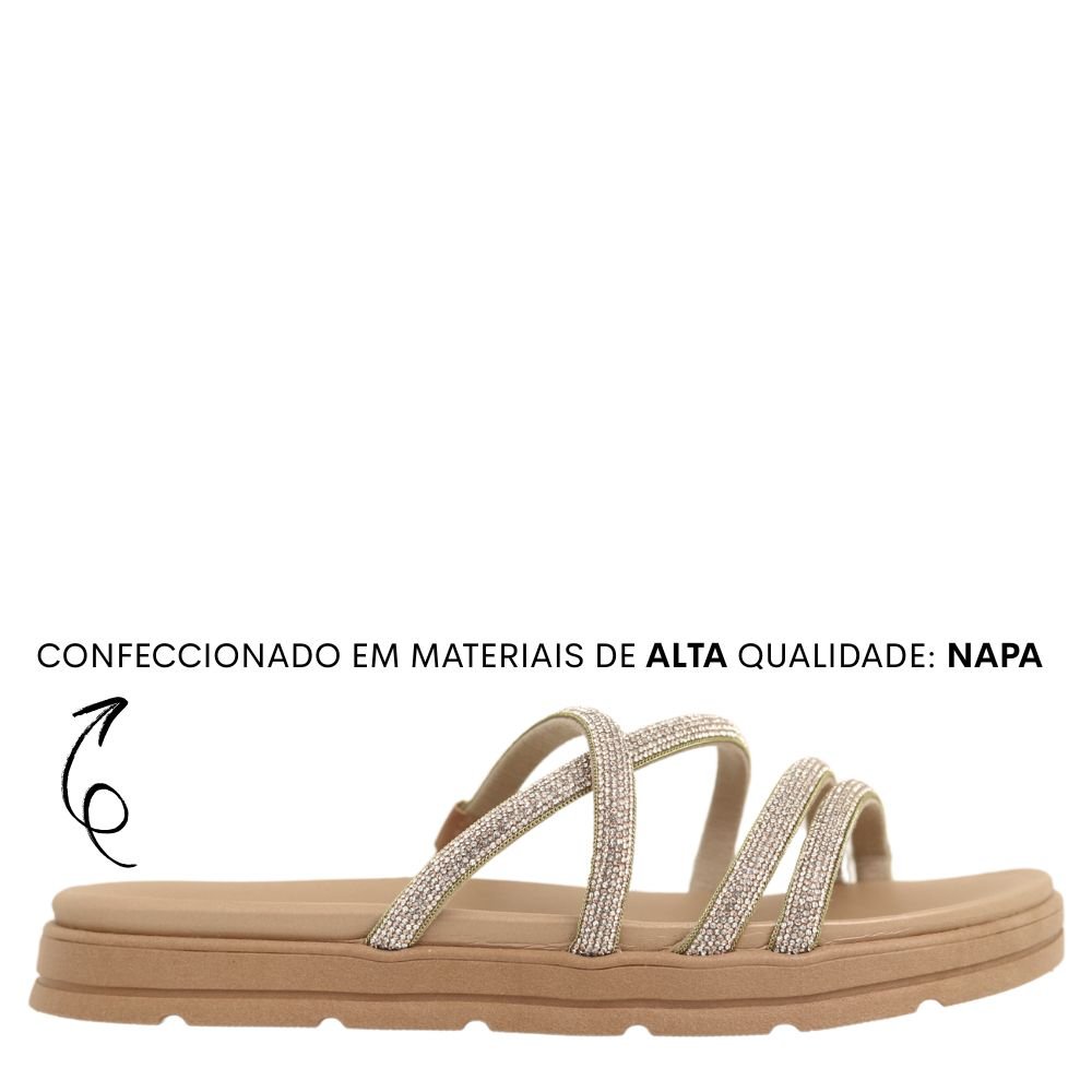 Sandalia Papete Moleca Feminina Tiras Strass Macia Original Bege 2