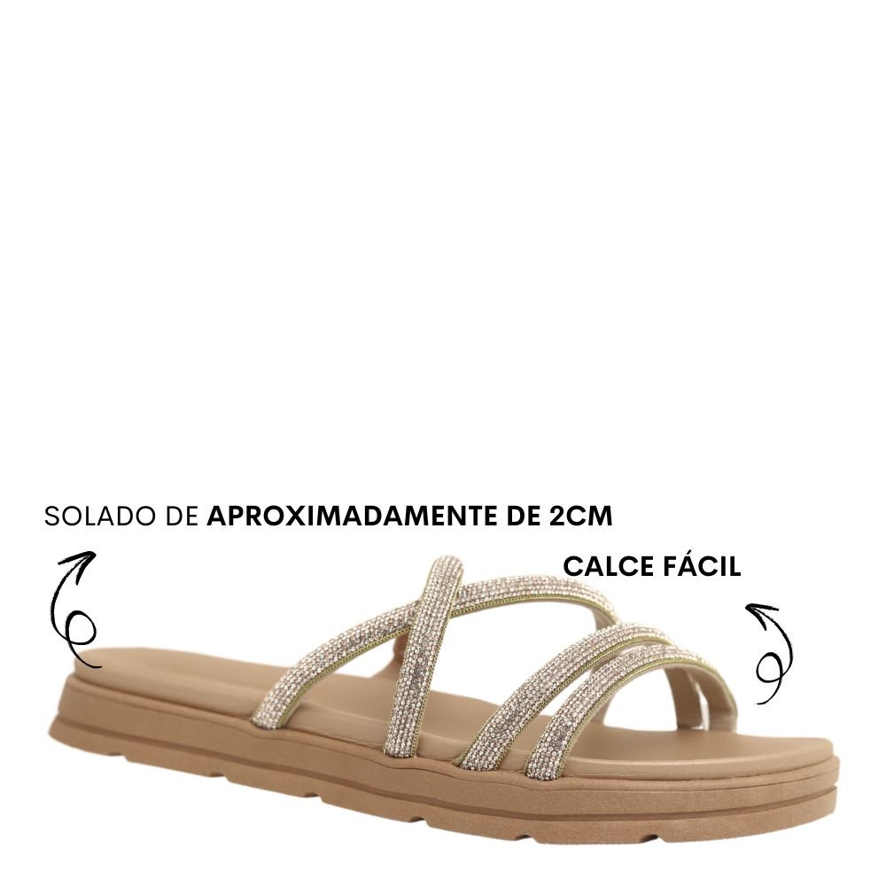 Sandalia Papete Moleca Feminina Tiras Strass Macia Original Bege 4