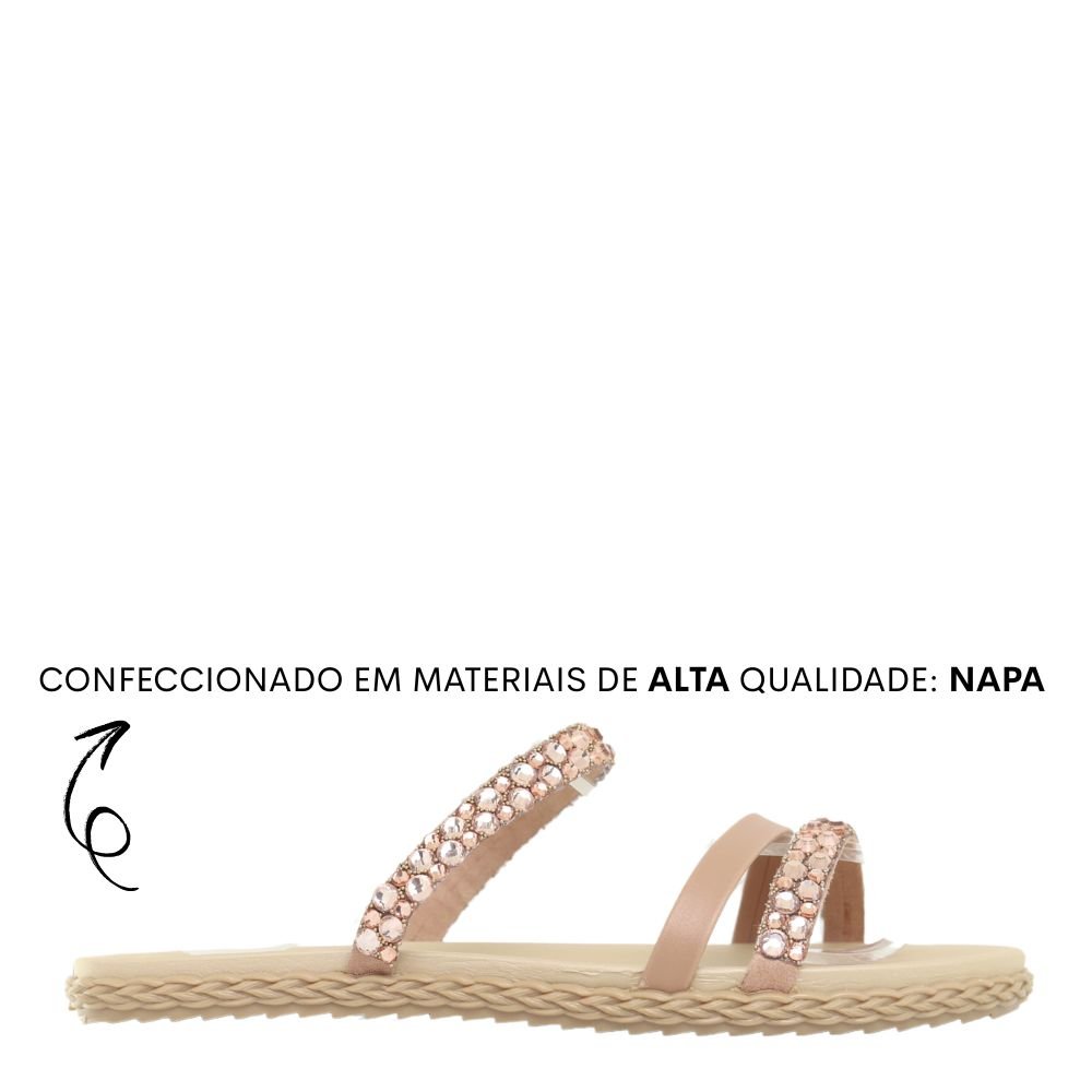 Chinelo Rasteira Feminino Conforto Leve Brilho Tiras Moleca Bege 2