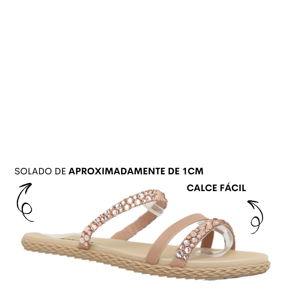 Chinelo Rasteira Feminino Conforto Leve Brilho Tiras Moleca Bege 4