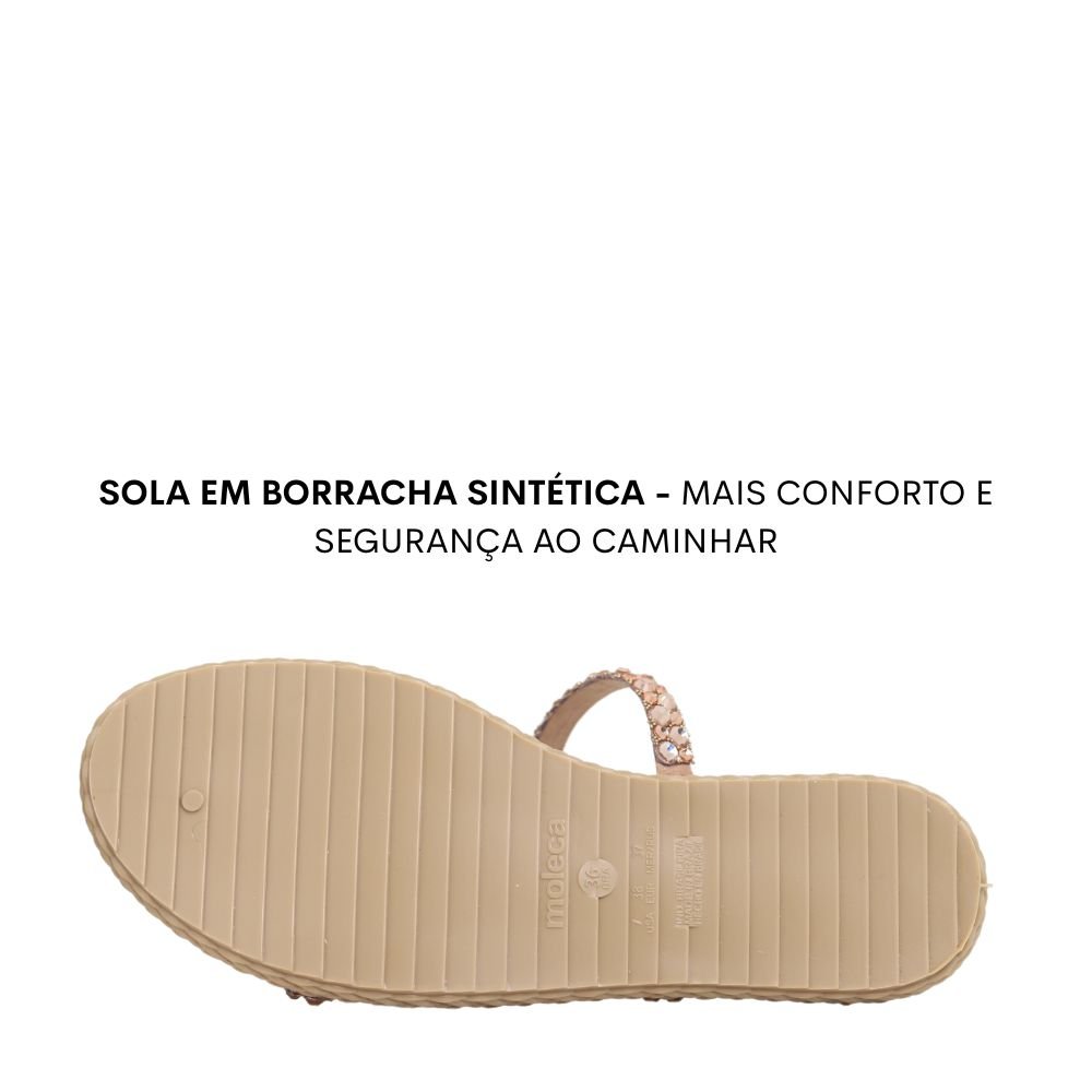 Chinelo Rasteira Feminino Conforto Leve Brilho Tiras Moleca Bege 5