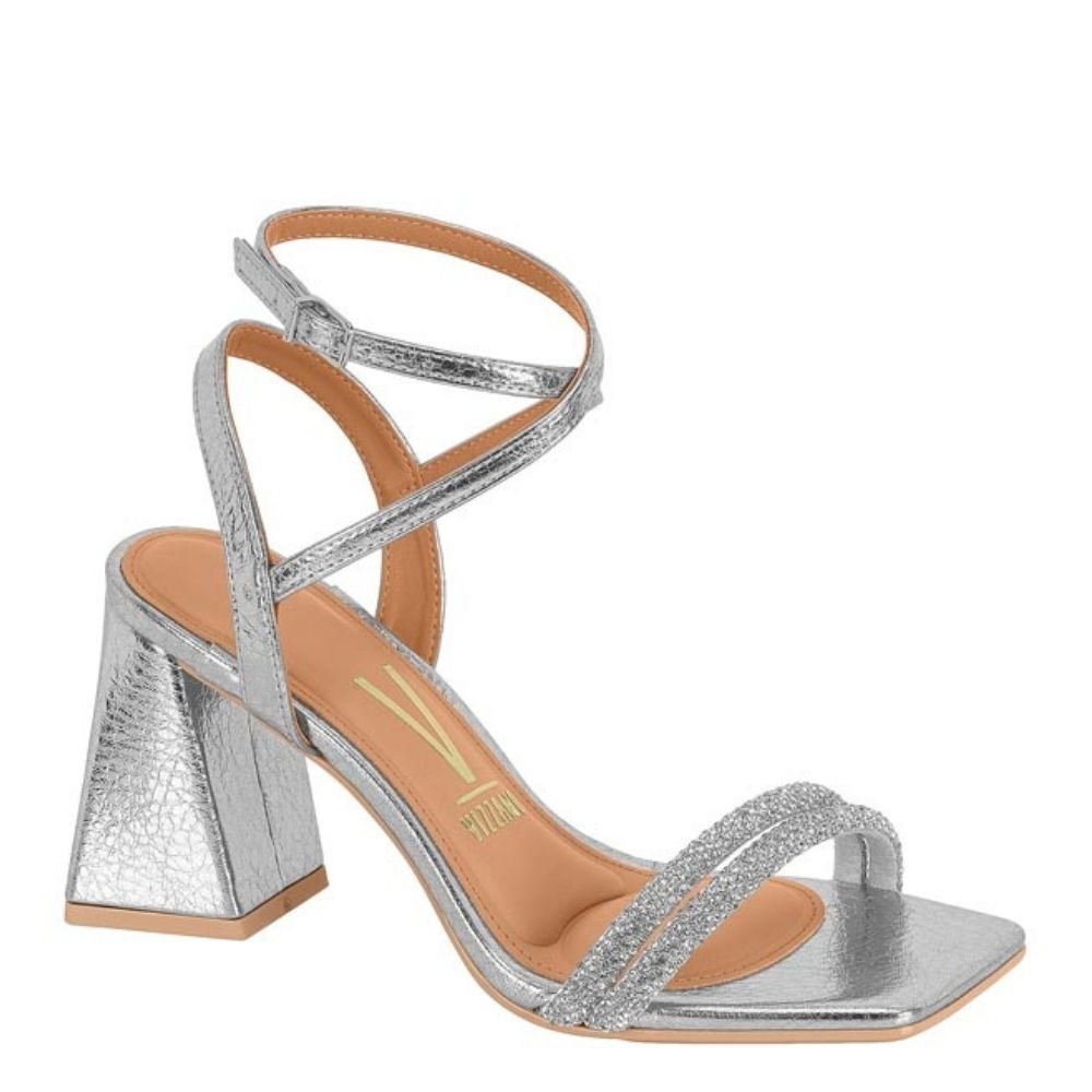Sandália Feminina Vizzano Salto Grosso Strass Macio 6464.419 Prata 1