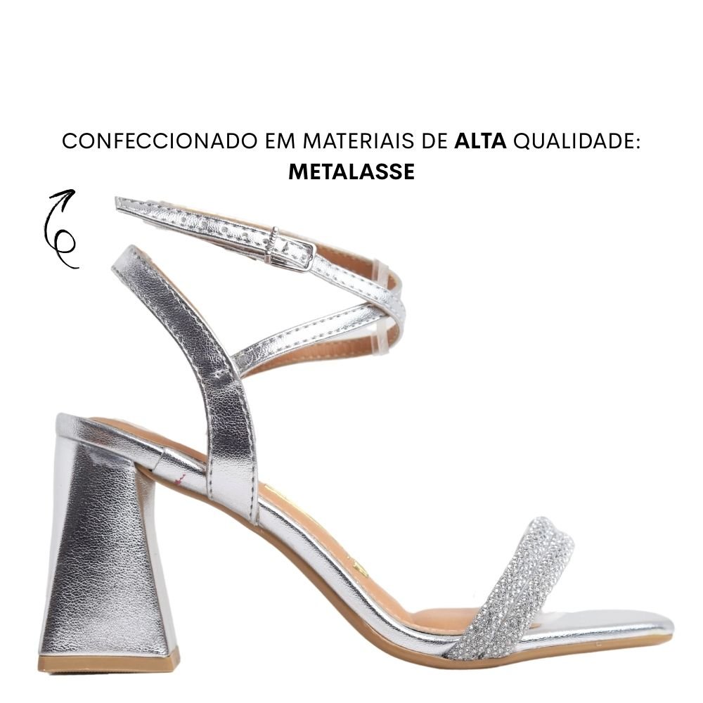 Sandália Feminina Vizzano Salto Grosso Strass Macio 6464.419 Prata 2