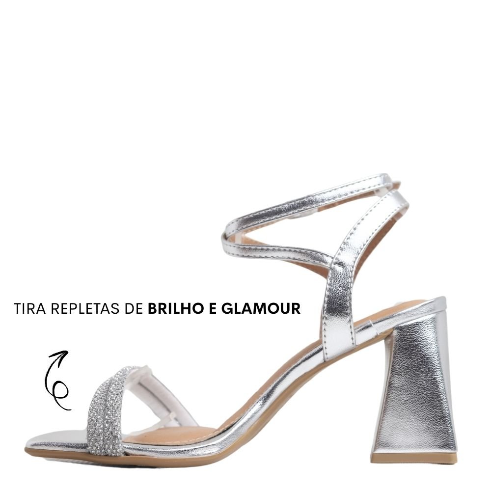 Sandália Feminina Vizzano Salto Grosso Strass Macio 6464.419 Prata 3