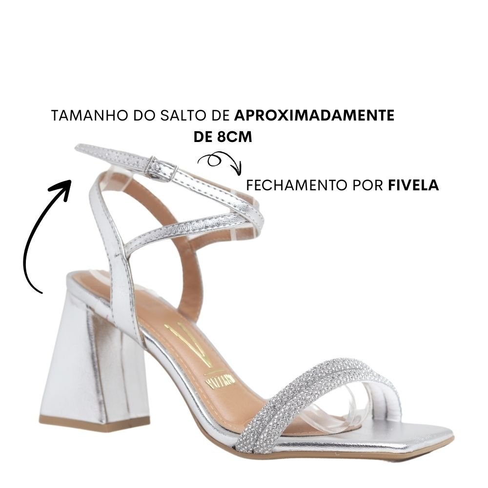 Sandália Feminina Vizzano Salto Grosso Strass Macio 6464.419 Prata 4