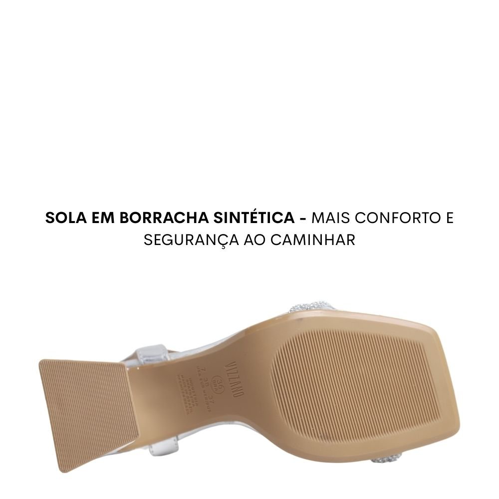 Sandália Feminina Vizzano Salto Grosso Strass Macio 6464.419 Prata 5