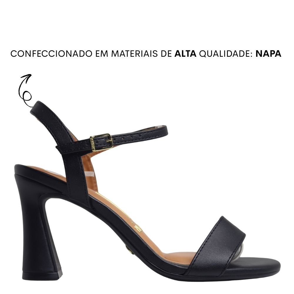 Sandalia Feminina Moda Conforto Salto Grosso Fivela Casual Preto 2