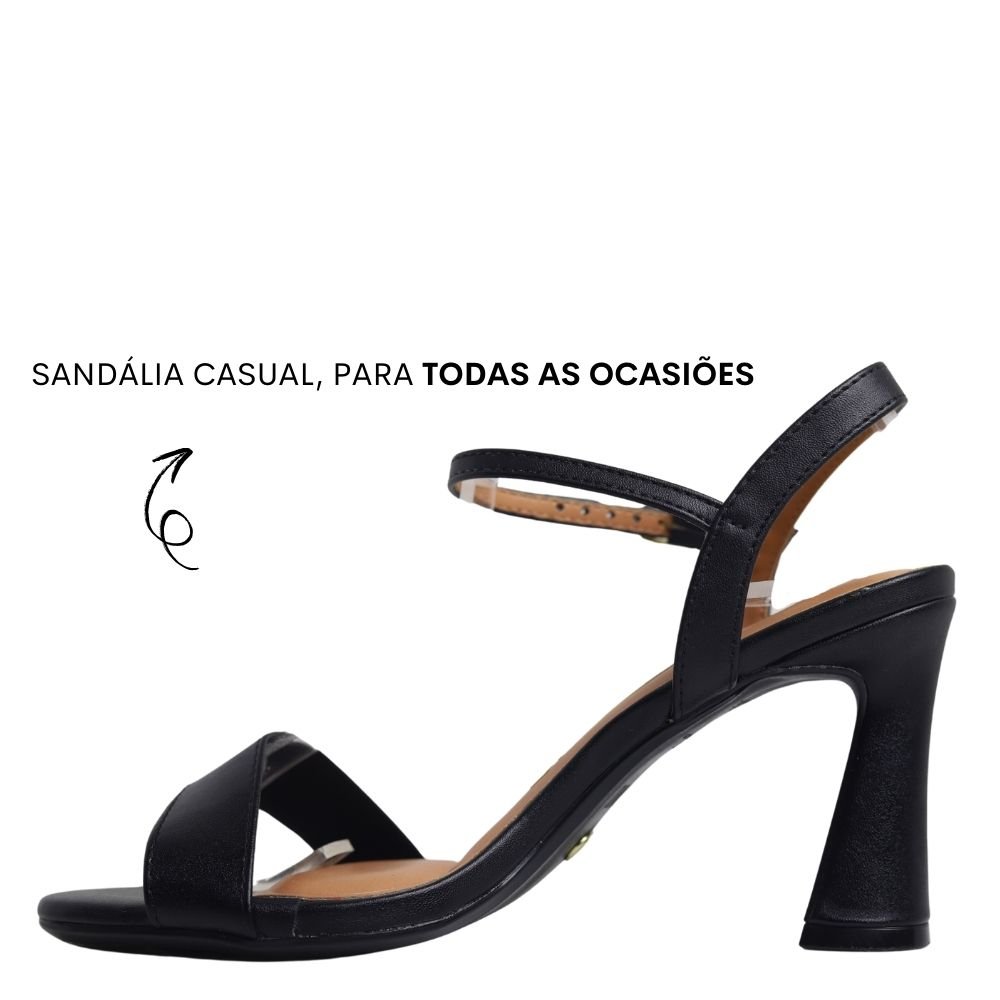 Sandalia Feminina Moda Conforto Salto Grosso Fivela Casual Preto 3