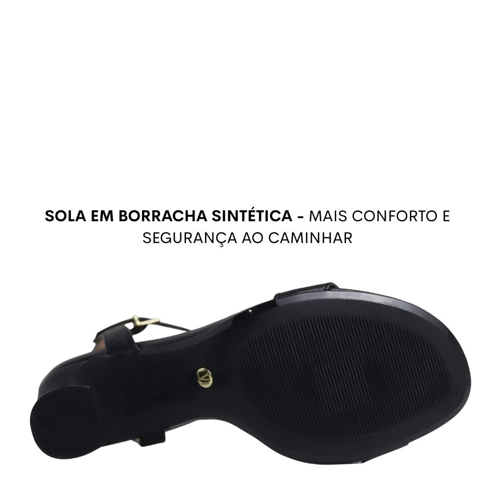 Sandalia Feminina Moda Conforto Salto Grosso Fivela Casual Preto 5