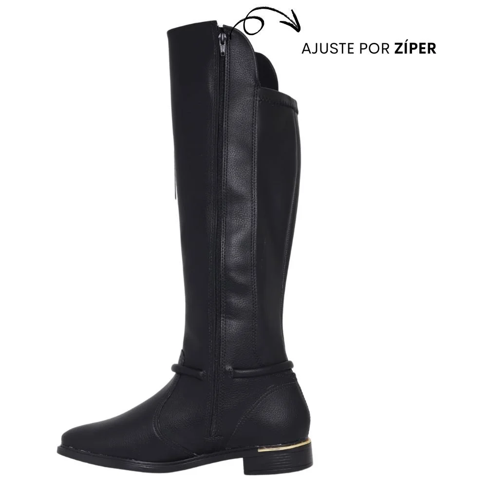 Bota Feminina Cano Longo Elastico Salto Grosso Baixo Vizzano Preto 3