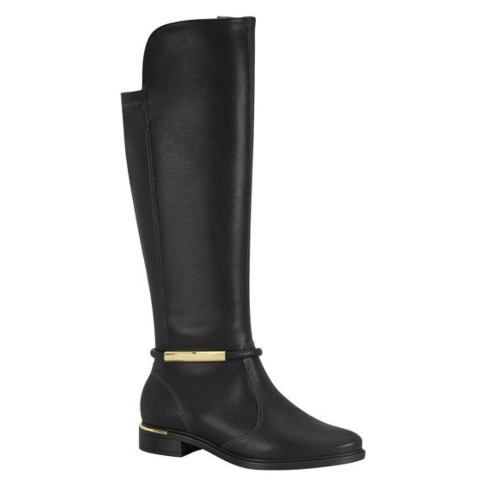 Bota Feminina Cano Longo Elastico Salto Grosso Baixo Vizzano Preto 1