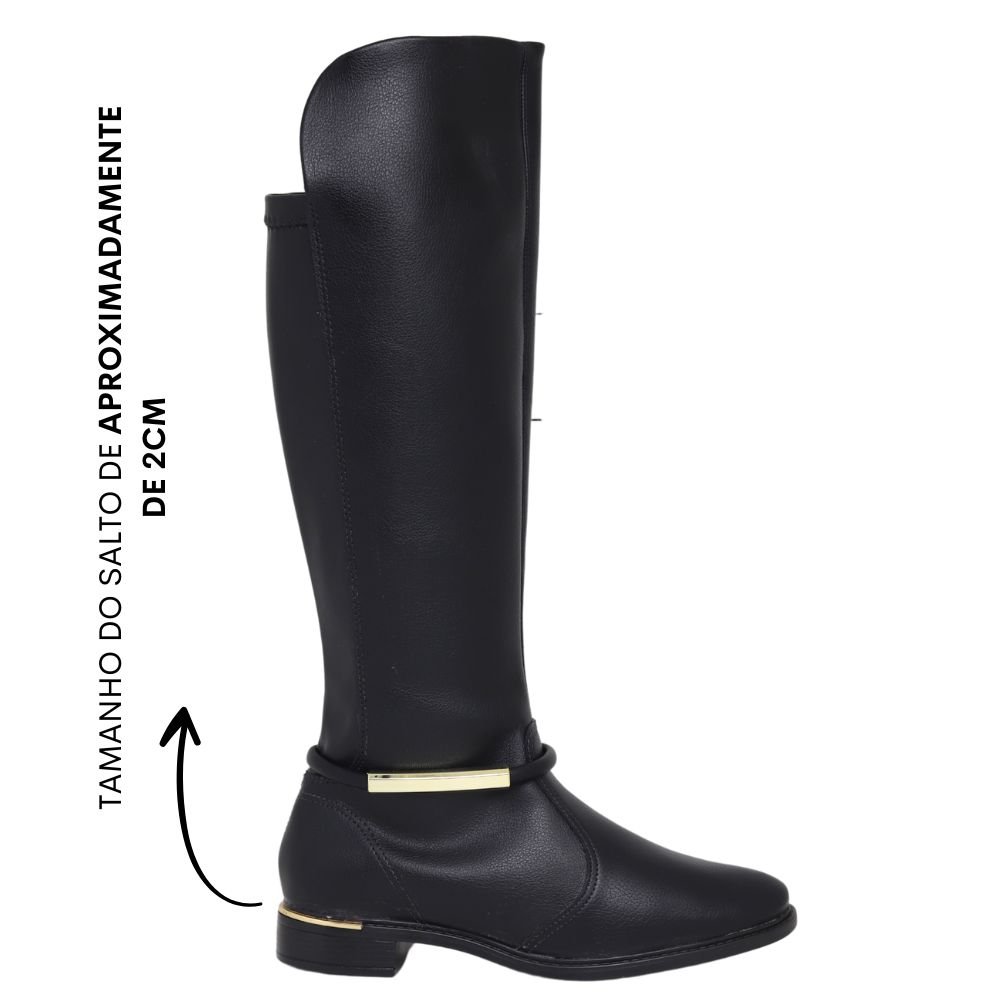 Bota Feminina Cano Longo Elastico Salto Grosso Baixo Vizzano Preto 2