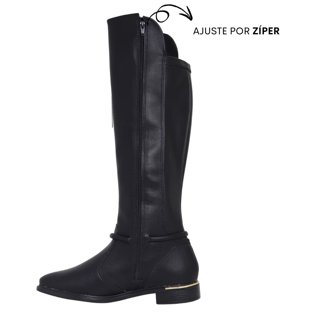 Bota Feminina Cano Longo Elastico Salto Grosso Baixo Vizzano Preto 3