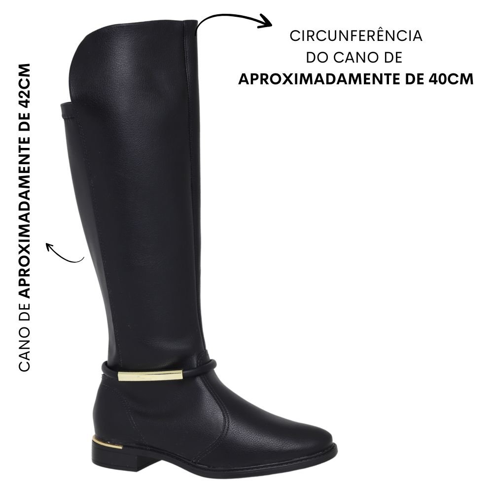 Bota Feminina Cano Longo Elastico Salto Grosso Baixo Vizzano Preto 4