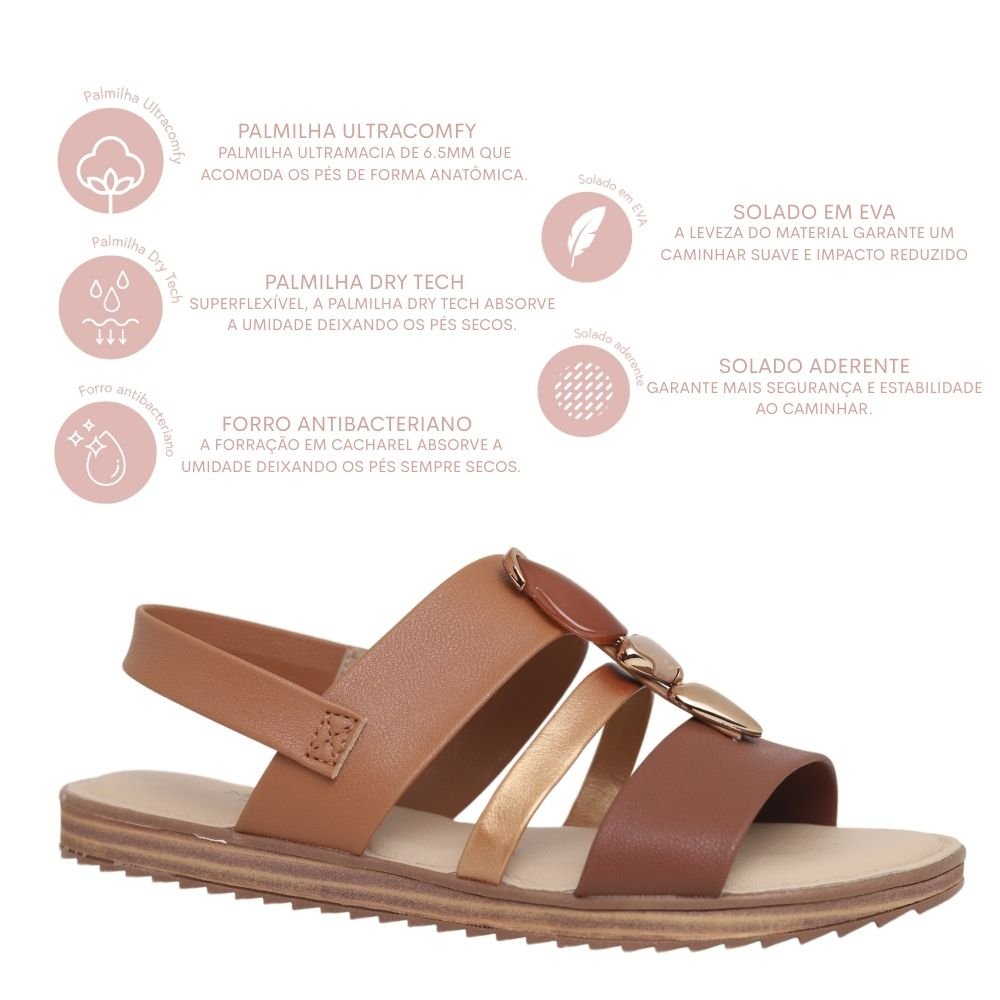 Sandália Rasteira Feminina Modare Estilo Conforto 7141.144 Marrom 4