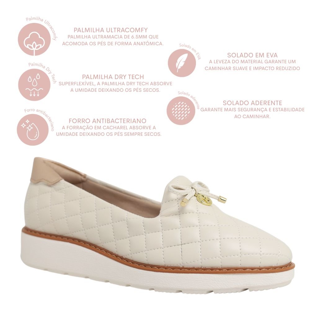 Sapato Feminino Mocassim Modare Conforto Floather 7400.101 Branco 4