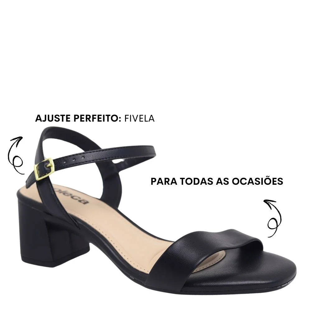 Sandalia Casual Feminina Salto Baixo Grosso Conforto Moleca Preto 4
