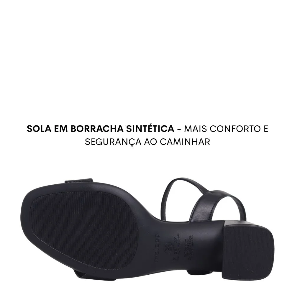 Sandalia Casual Feminina Salto Baixo Grosso Conforto Moleca Preto 5