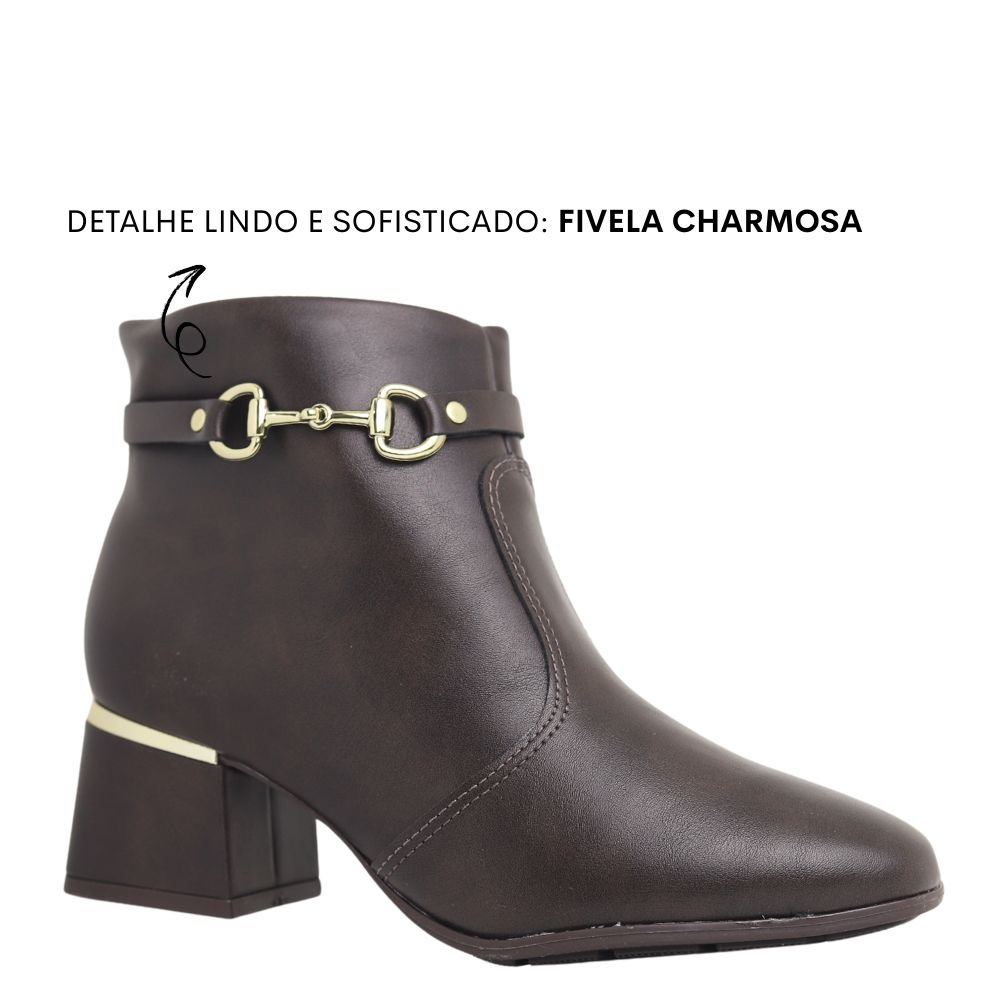 Bota Feminina Modare Cano Baixo Fivela Salto Bloco 7082.105 Marrom 4