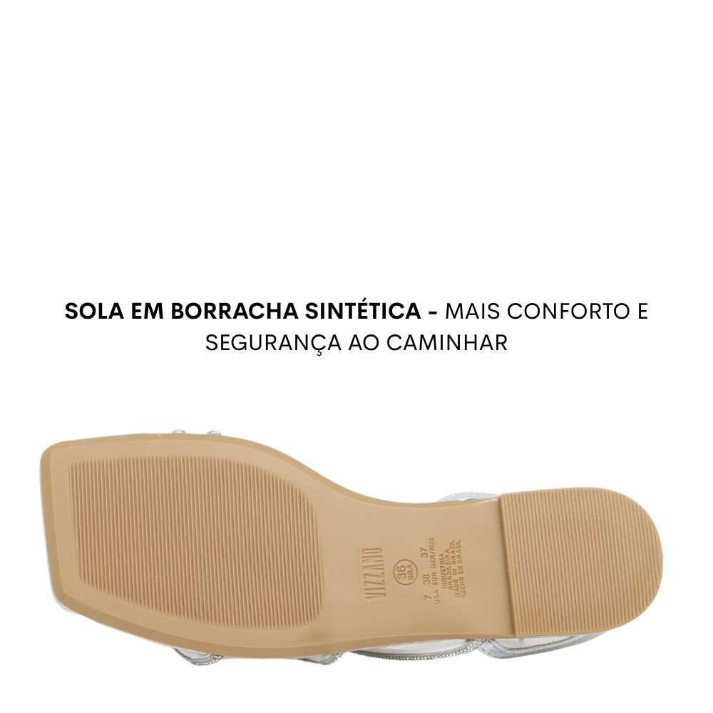 Sandália Rasteira Stras Metalizada Feminina Vizzano 6513.207 Prata 5