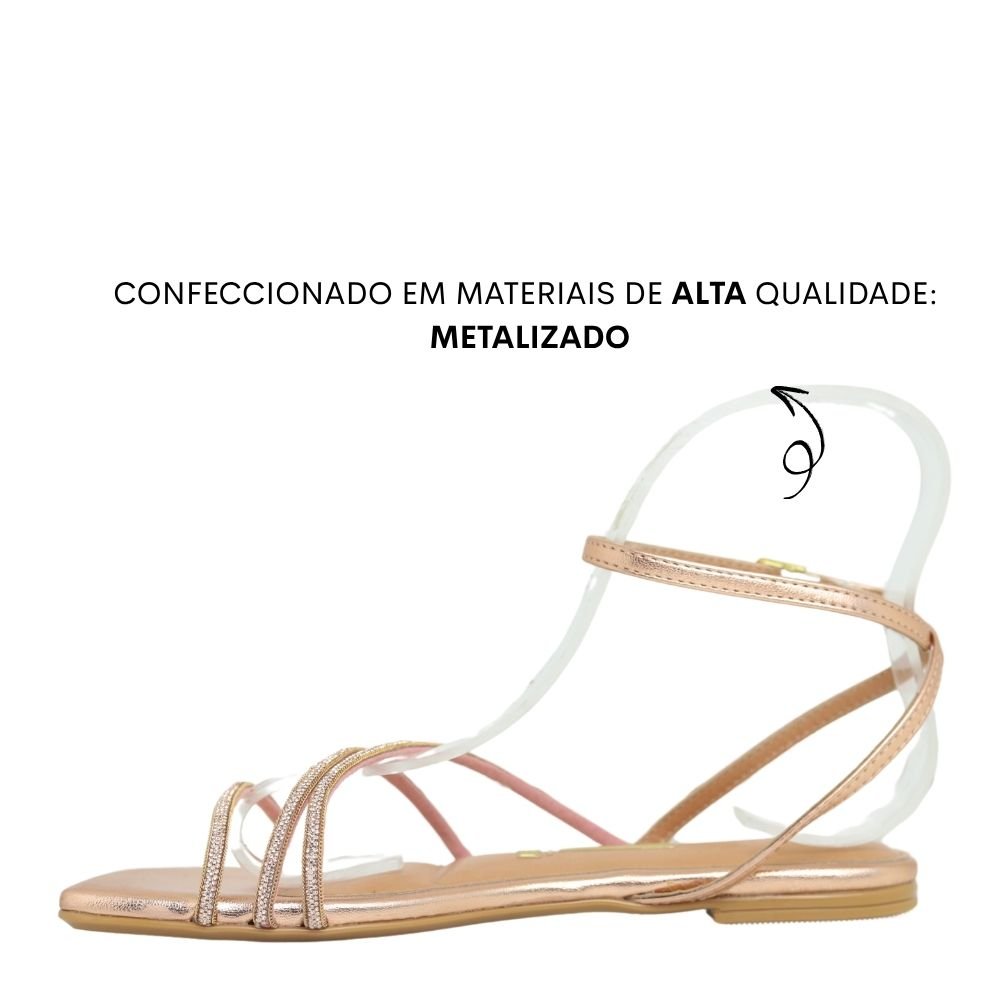 Sandália Rasteira Stras Metalizada Feminina Vizzano 6513.207 Dourado 3