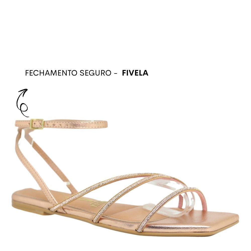 Sandália Rasteira Stras Metalizada Feminina Vizzano 6513.207 Dourado 4