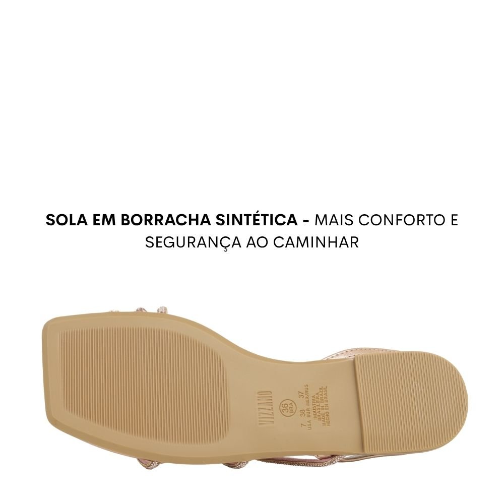 Sandália Rasteira Stras Metalizada Feminina Vizzano 6513.207 Dourado 5