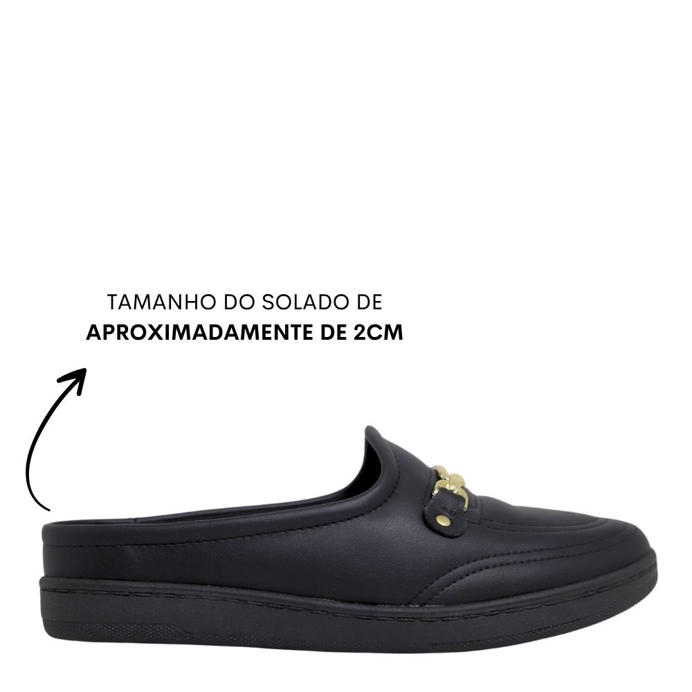 Mule Casual Feminino Mocassim Pingente Conforto 7363.135 Preto 2
