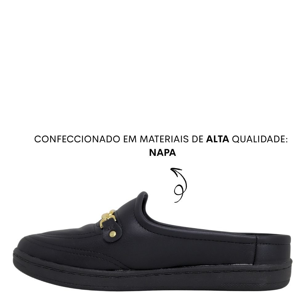 Mule Casual Feminino Mocassim Pingente Conforto 7363.135 Preto 3