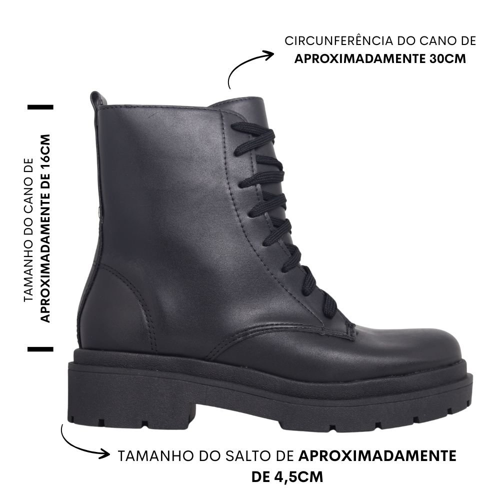 Bota Coturno Feminino Cano Curto Conforto Estilo Redak 527B Preto 2