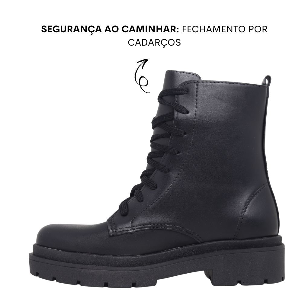 Bota Coturno Feminino Cano Curto Conforto Estilo Redak 527B Preto 3