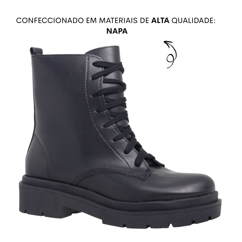 Bota Coturno Feminino Cano Curto Conforto Estilo Redak 527B Preto 4