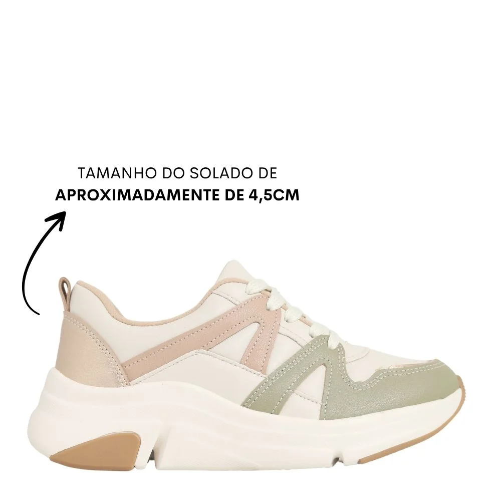 Tênis Feminino Modare Plataforma Casual Confortável 7401.102 Bege/Verde/Rosa 2