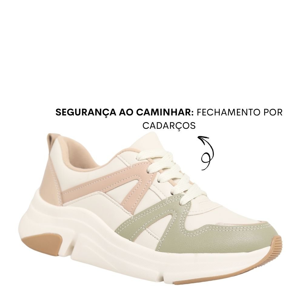 Tênis Feminino Modare Plataforma Casual Confortável 7401.102 Bege/Verde/Rosa 4