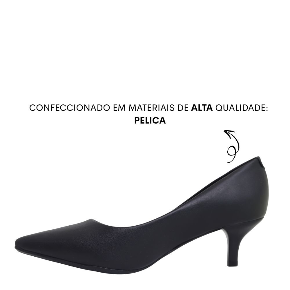 Sapato Feminino Scarpin Vizzano Salto Baixo Bico Fino 1122828 Preto Fosco 3