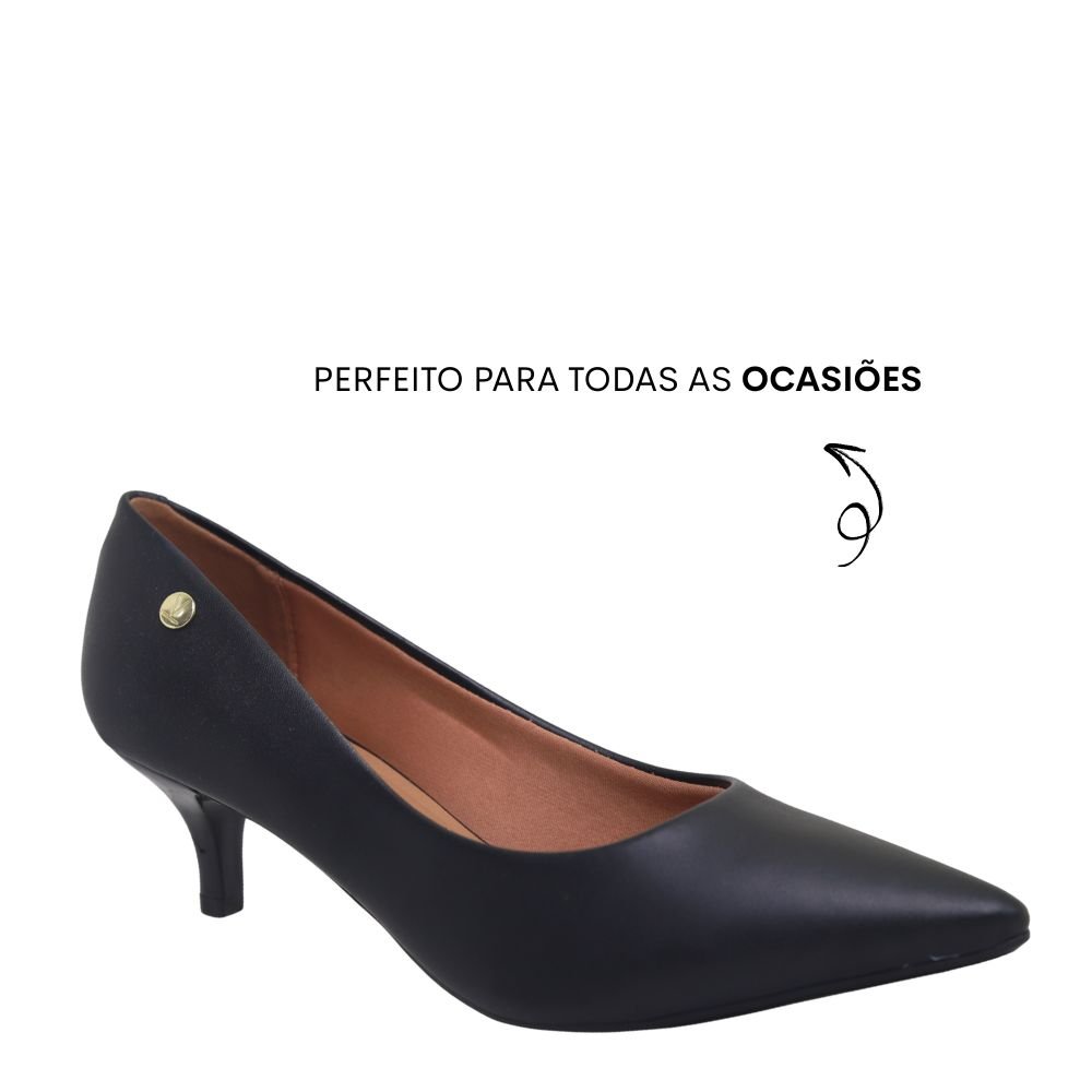 Sapato Feminino Scarpin Vizzano Salto Baixo Bico Fino 1122828 Preto Fosco 4