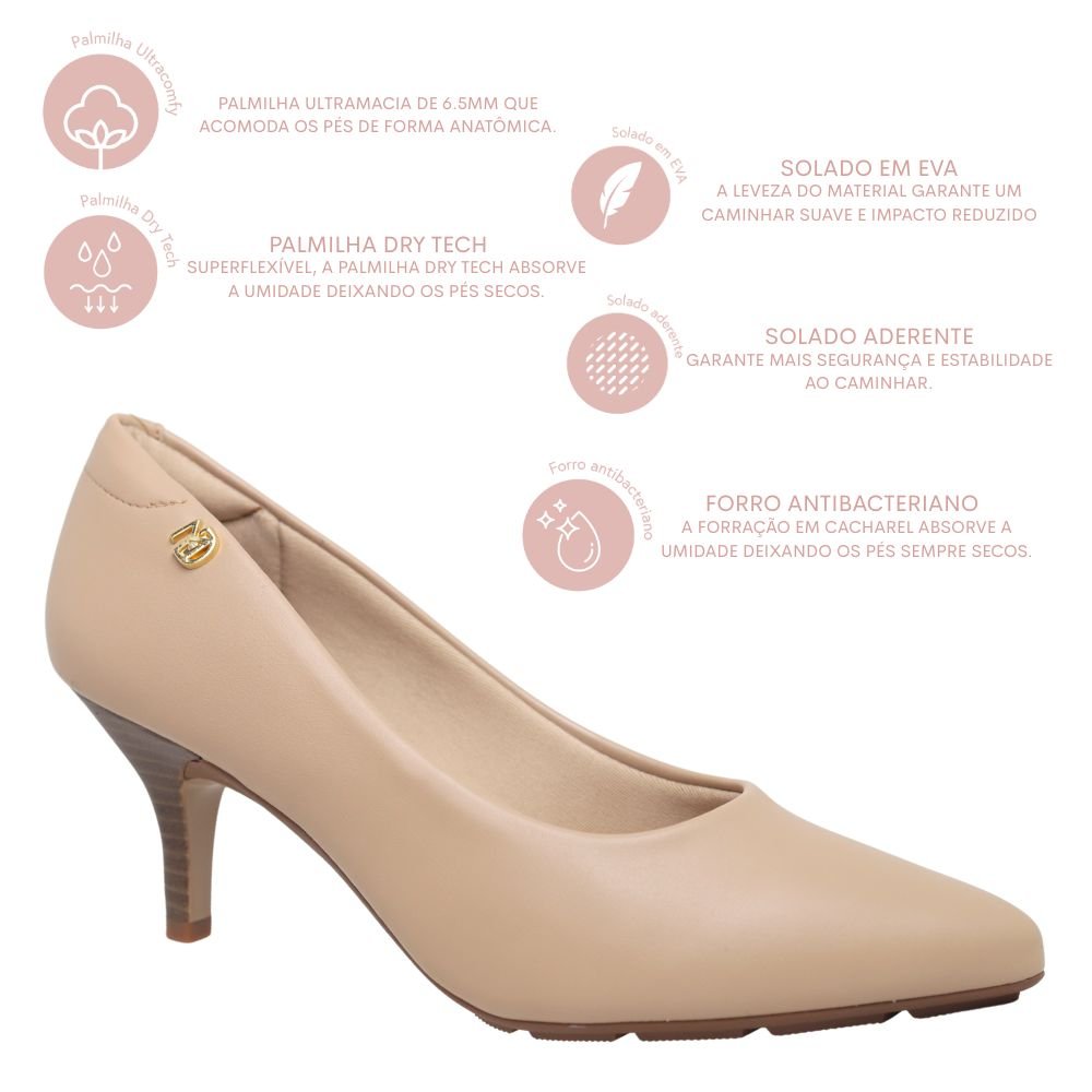 Sapato Feminino Scarpin Salto Baixo Conforto Modare 7013.566 Bege 4