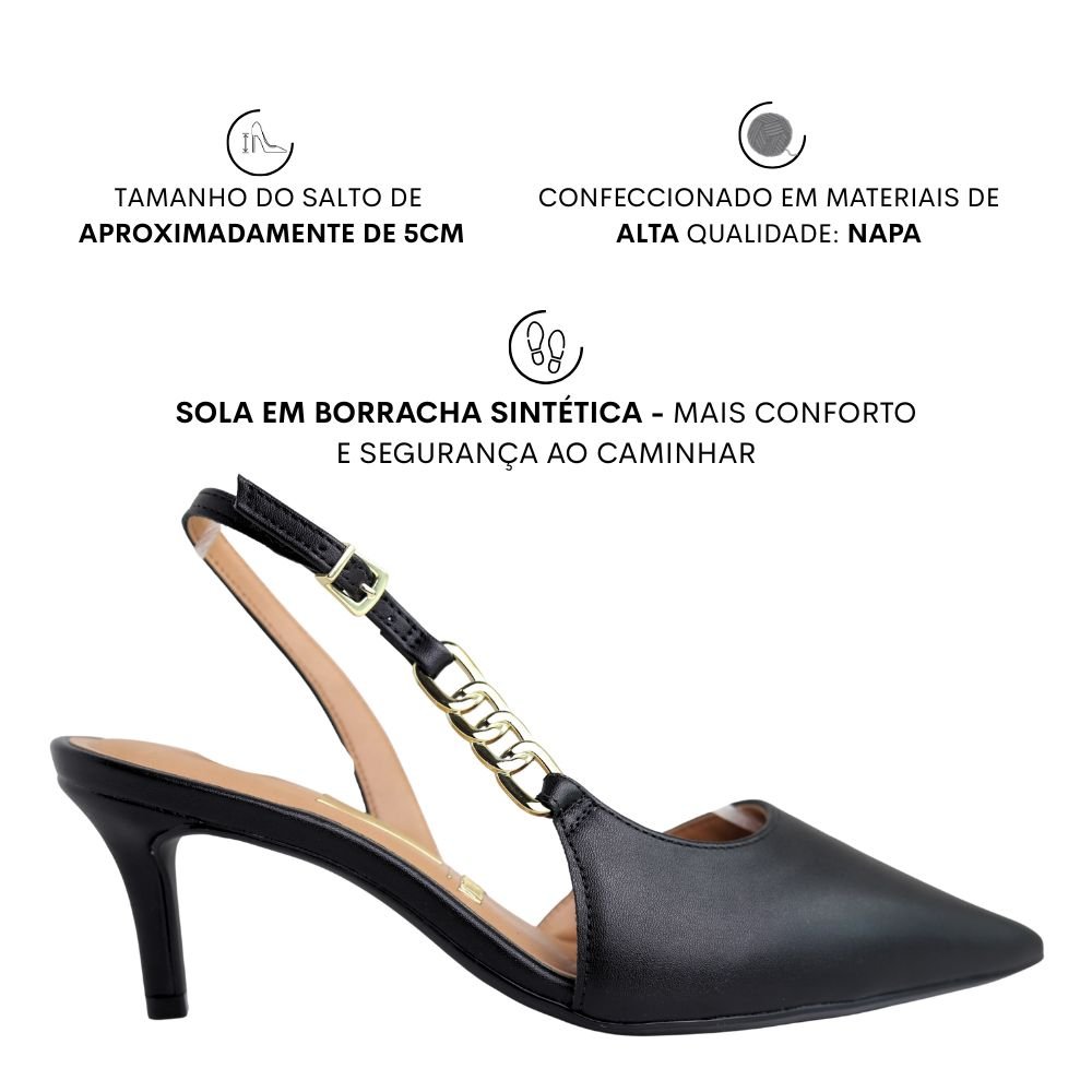 Scarpin Feminino Vizzano Slingback Corrente Pelica 1456.104 Preto 2