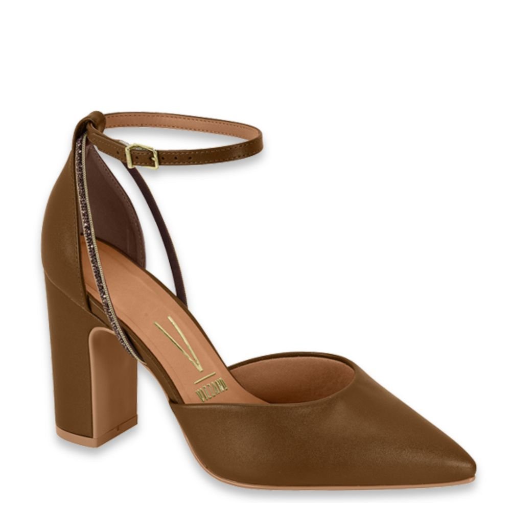 Sapato Social Scarpin Salto Médio Grosso Strass Moda Vizzano Marrom 1