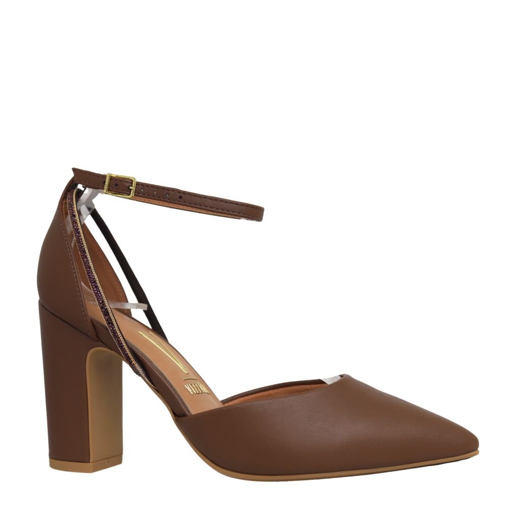 Sapato Social Scarpin Salto Médio Grosso Strass Moda Vizzano Marrom 2