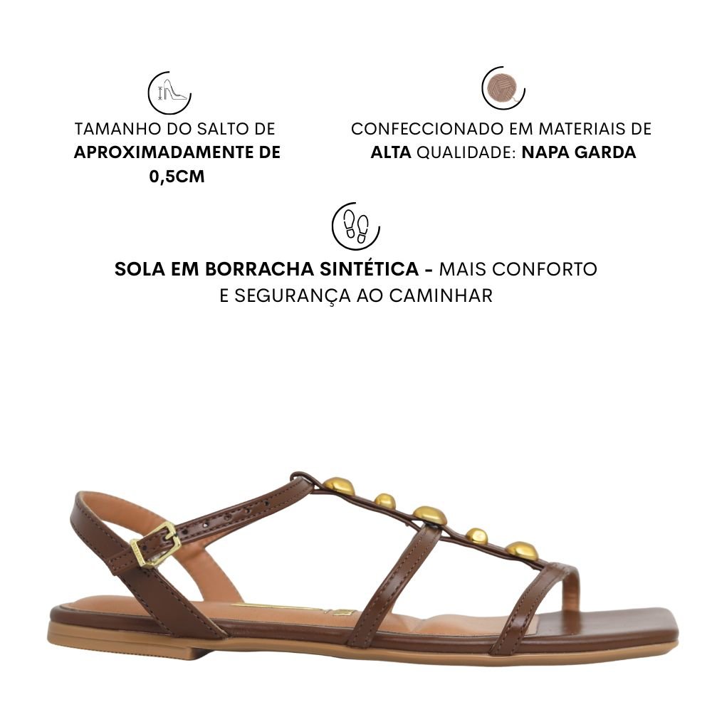 Sandália Feminina Rasteira Vizzano Tiras Pedraria 6513.218 Marrom 2