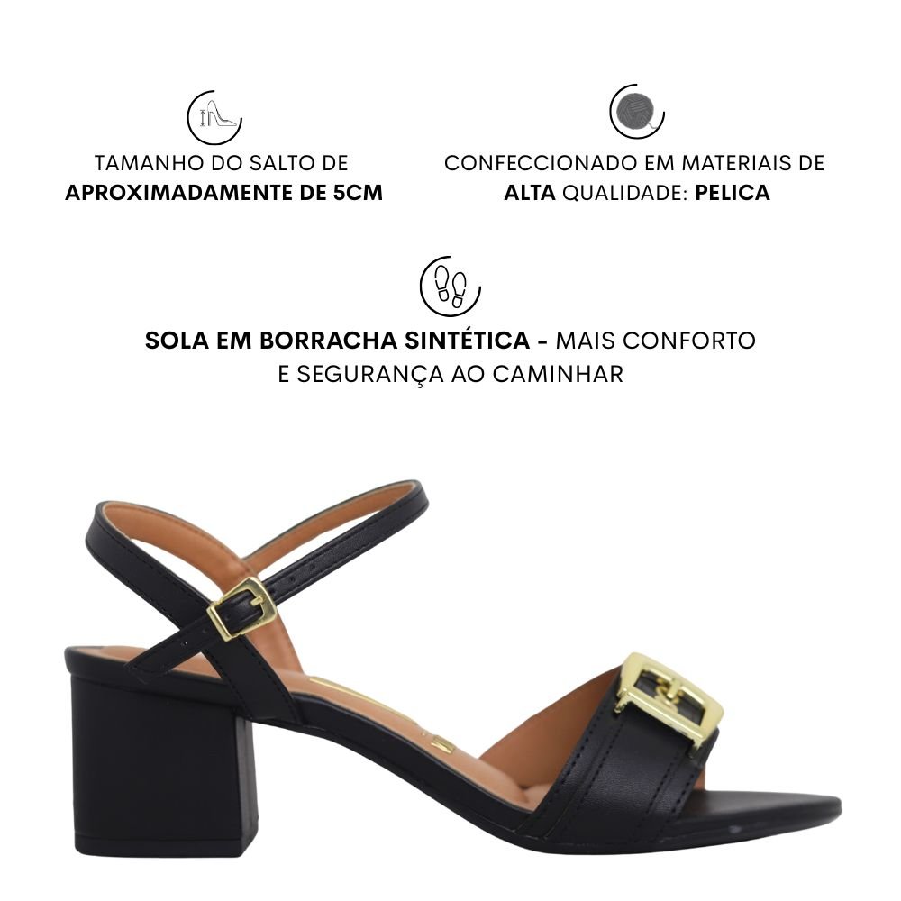 Sandália Feminina Fivela Vizzano Salto Baixo Grosso 62911184 Preto 2