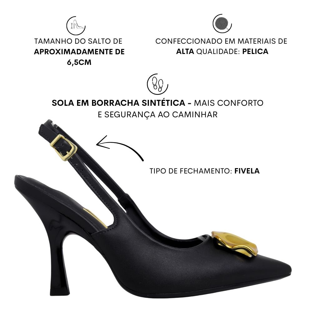 Scarpin Slingback Feminino Salto Médio Fino Vizzano 1464.302 Preto 2
