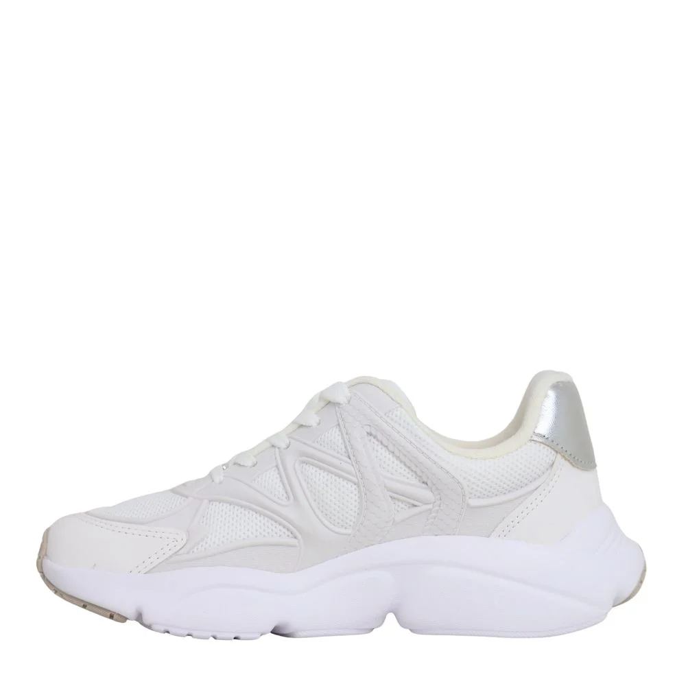 Tênis Feminino Casual Solado Alto Macio Estiloso Confortável Branco/Prata 3