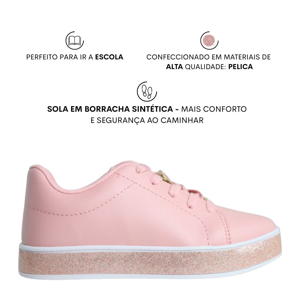 Tenis Infantil Menina Pingente Glitter Conforto Escolar 2520 Rosa 2