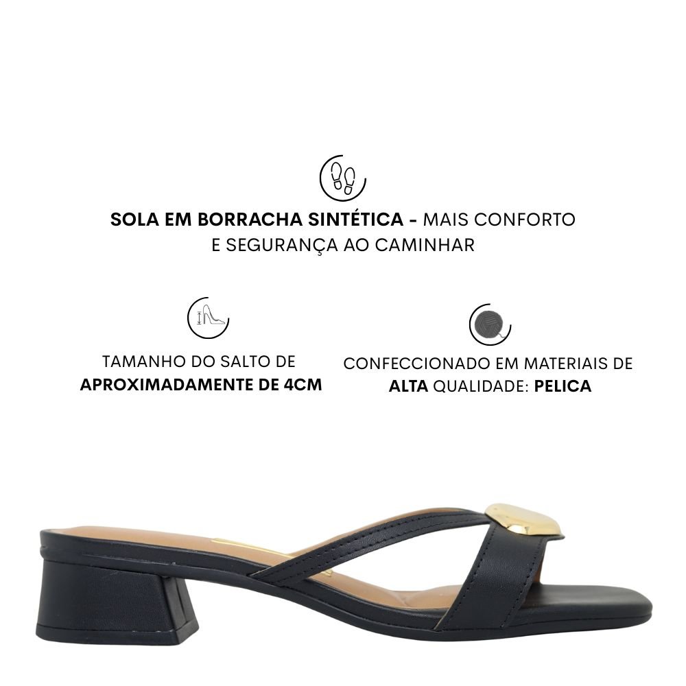 Tamanco Feminino Salto Baixo Grosso Bloco Conforto Vizzano Preto 2